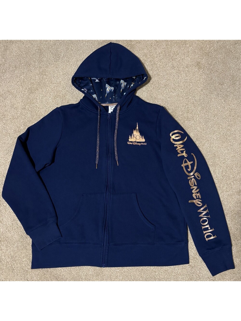 Disney Parks Walt Disney World 50th Anniversary Full Zip Hoodie Blue Size XL